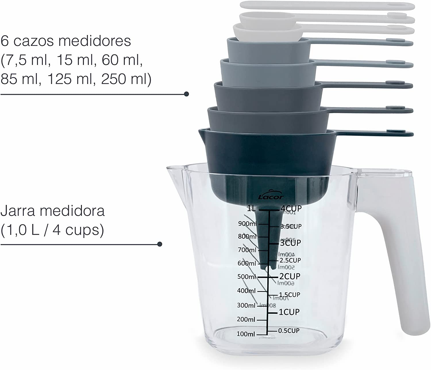 Tradineur - Vaso medidor de plástico de 500 ml. Jarra, recipiente para medir  líquidos y sólidos 11 x 10,5 cm, cocina o reposterí